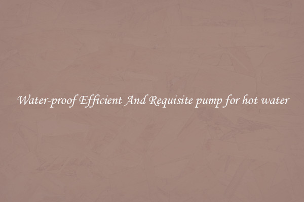 Water-proof Efficient And Requisite pump for hot water